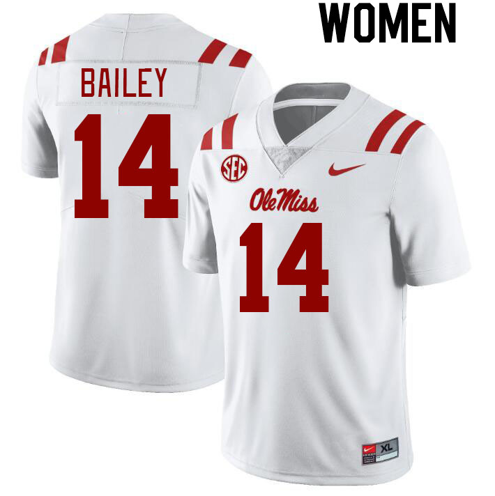 Women #14 Deljay Bailey Ole Miss Rebels College Football Jerseyes Stitched Sale-White